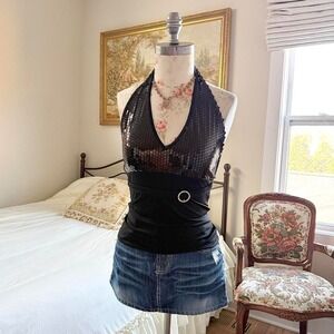 black sequin‎ halter tankini top  Y2K sequin halter top fits like an xs